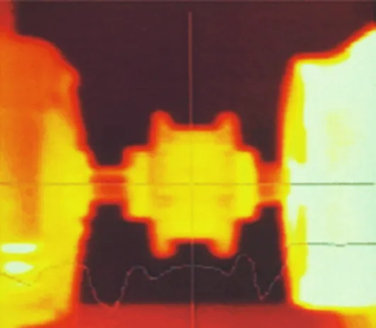 Thermal imaging close-up of overheated mechanical connection